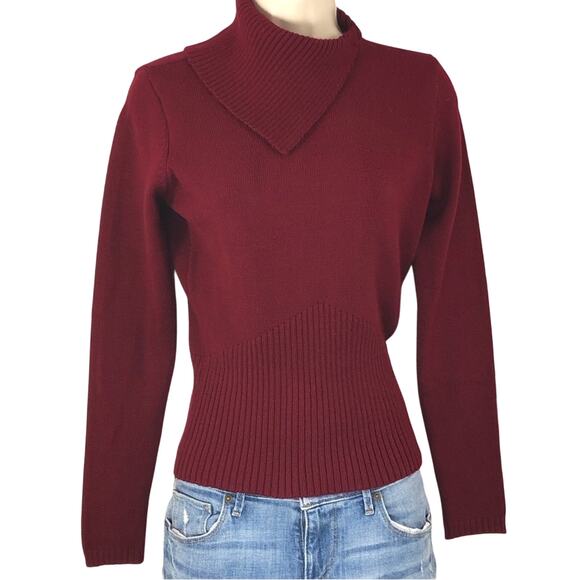 Cato Maroon Berry Shawl Fold Over Collar Accented Waist - Picture 3 of 16